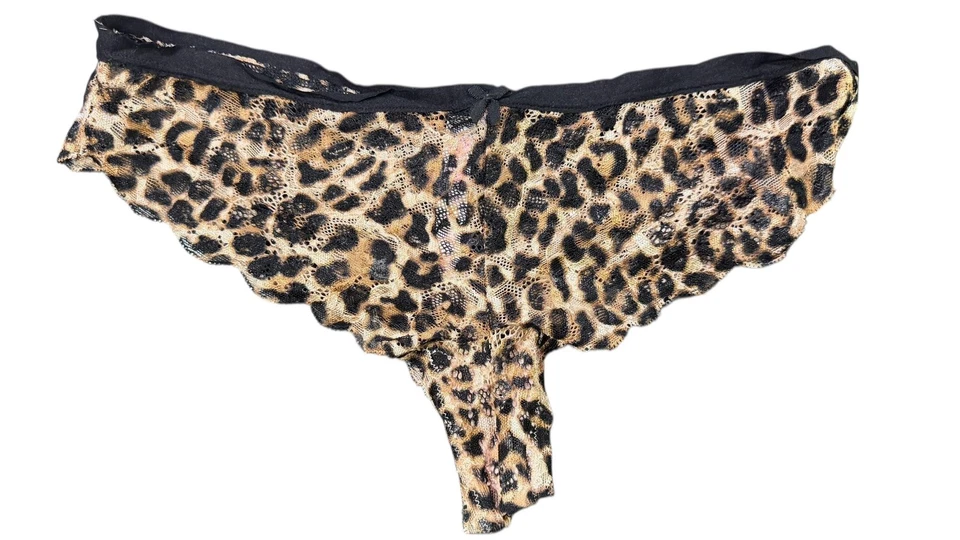 Victoria's Secret ROSA Tanga Bragas Mujer Pequeño Leopardo Encaje Vieira Ribete Foto 2 de 3