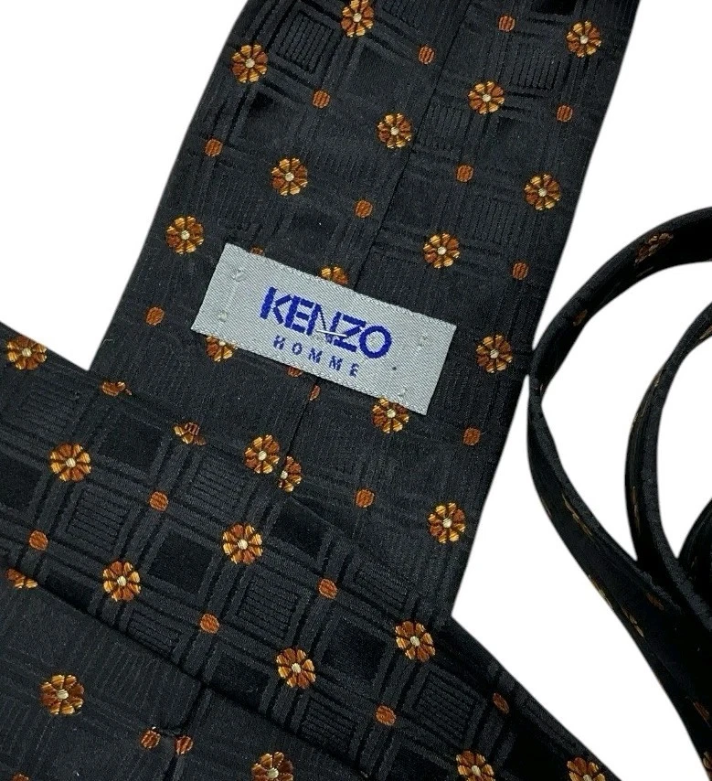 KENZO Men's 100% Silk Necktie LUXURY Tie Black Floral Polka Dot W:3.7" EUC - Image 2 of 4
