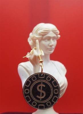 Dollar Ohrringe Casino Chips Schild Holz Glücksgeld