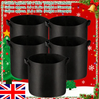 Pack of 10 Fabric Grow Pots Breathable Planter Bags 3/5/7 Gallon Bags UK