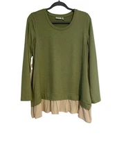 Logo Lounge Women's M Top Green Long Sleeve Sweatshirt Ruffle Hem Feminine Comfy