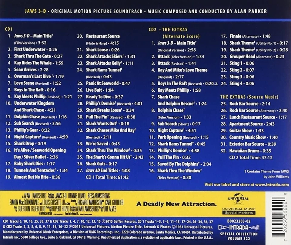Alan Parker Jaws 3D CD Intrada Colección Especial 54 Banda Sonora Álbum... - Imagen 4 de 4