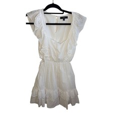 Lulus White Swiss Dot Ruffle Flutter Sleeve Square Neck Mini Dress Size Small