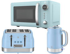 Swan Retro Revive Blue Jug Kettle 4 Slice Toaster Digital Microwave Kitchen Set