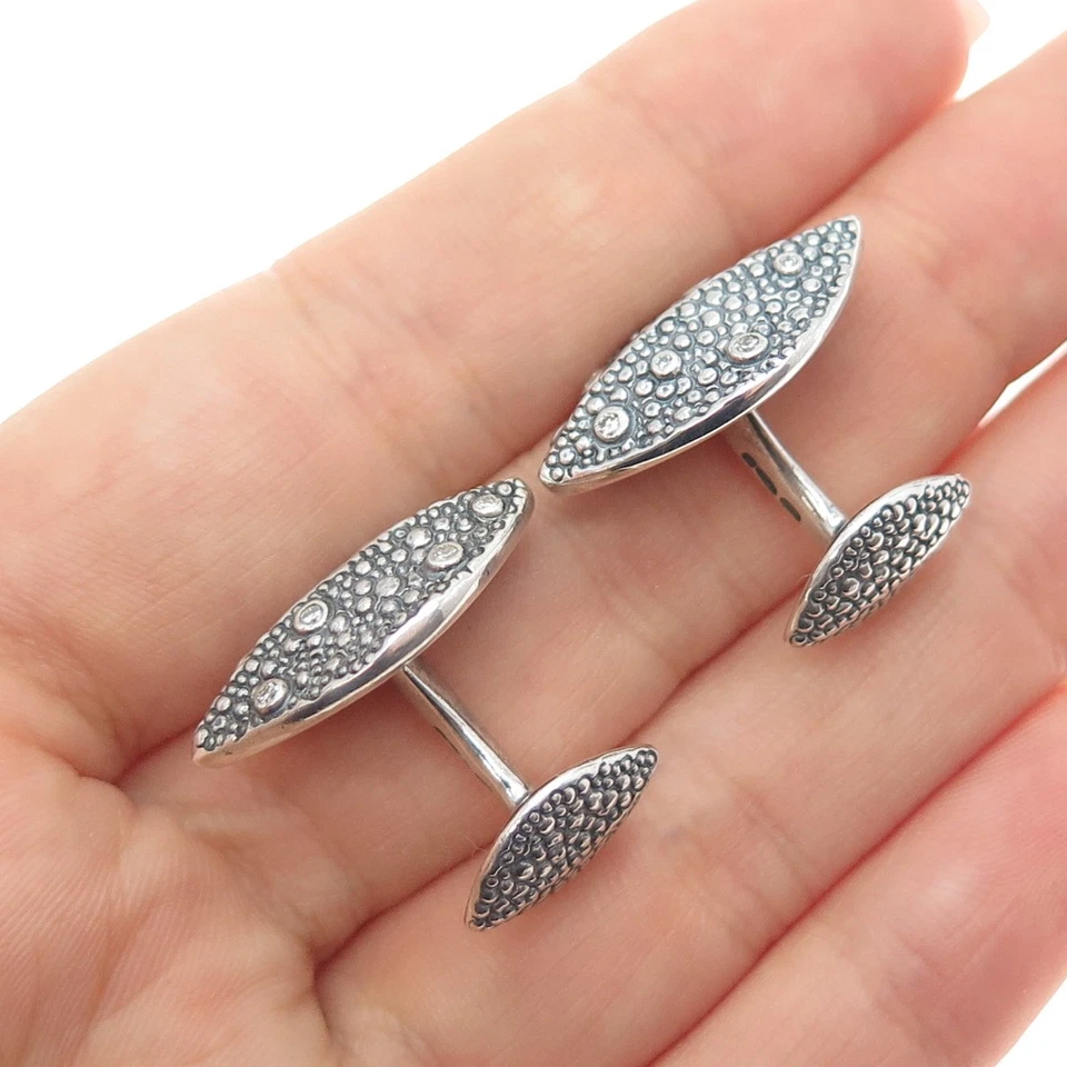 STEPHEN WEBSTER 925 Sterling Silver Vintage Real Diamond Modernist Cufflinks - Image 3 of 4
