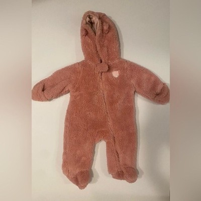 Carter s Cozy Pink Fleece Baby Bunting Hooded One Piece 3M