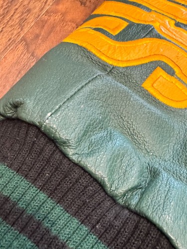 VTG Green Bay Packers Gen Leather Varsity Jacket M Black & Green NFL Fan Apparel - Picture 12 of 13