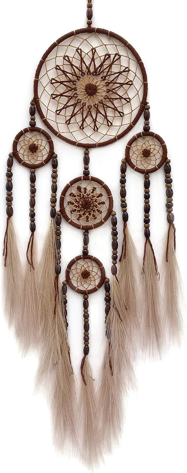 Large Brown Handmade Dream Catcher with Pampas Grass for Boho Home Decor
