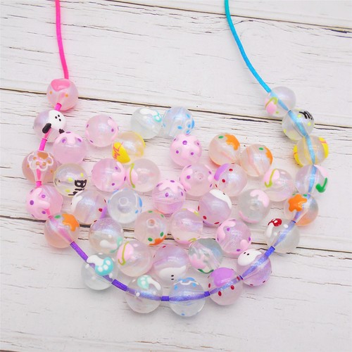 10pcs Multi-Color Painting Design Beads Plastic Loose Beads Jewelry DIY Making - Picture 3 of 5