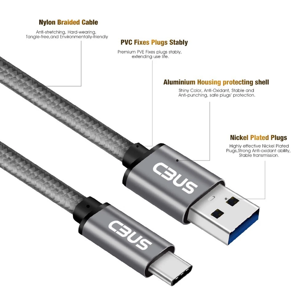 USB C Cable, 10ft Fast Charging Braided Charger Cable Type-C for Samsung Galaxy - Image 3 of 4