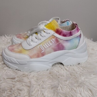 Juicy Couture Low Top Watercolor Sneakers Women Size Blue Pink Lace Up 