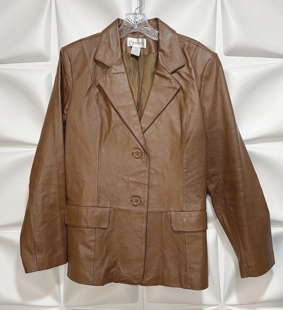 Chadwicks Womens Sz 12 Brown 100% Genuine Leather Blazer Jacket Vintage 90s  | eBay
