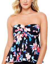 Swim Solutions LANAI BLACK Printed Flyaway Tankini Swim Top, US 10