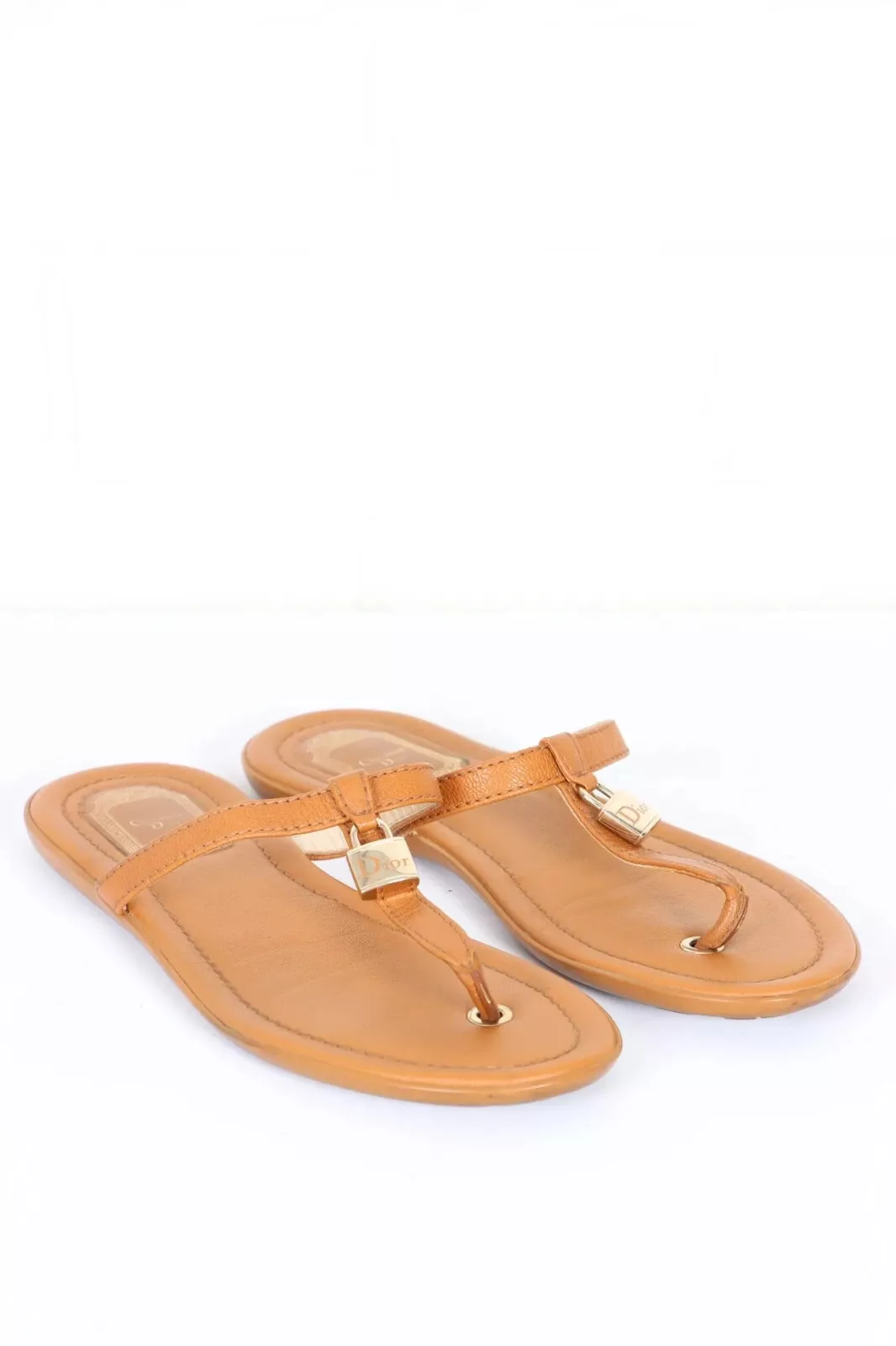 CHRISTIAN DIOR Lock Charm Leather Thongs/Flip Flop Sandals (37)