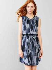 NWT Gap Printed tie-waist dress NAVY PRINT SZ MT M T