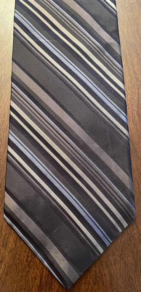 Corbata para hombre Crazy Horse 100 % seda tiras negra, gris azul L58” W4” Foto 3 de 4