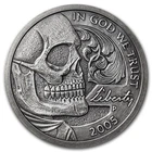 1 oz Hobo Nickel Antiqued Art Round Jefferson Skull Scroll 999 Silver with COA