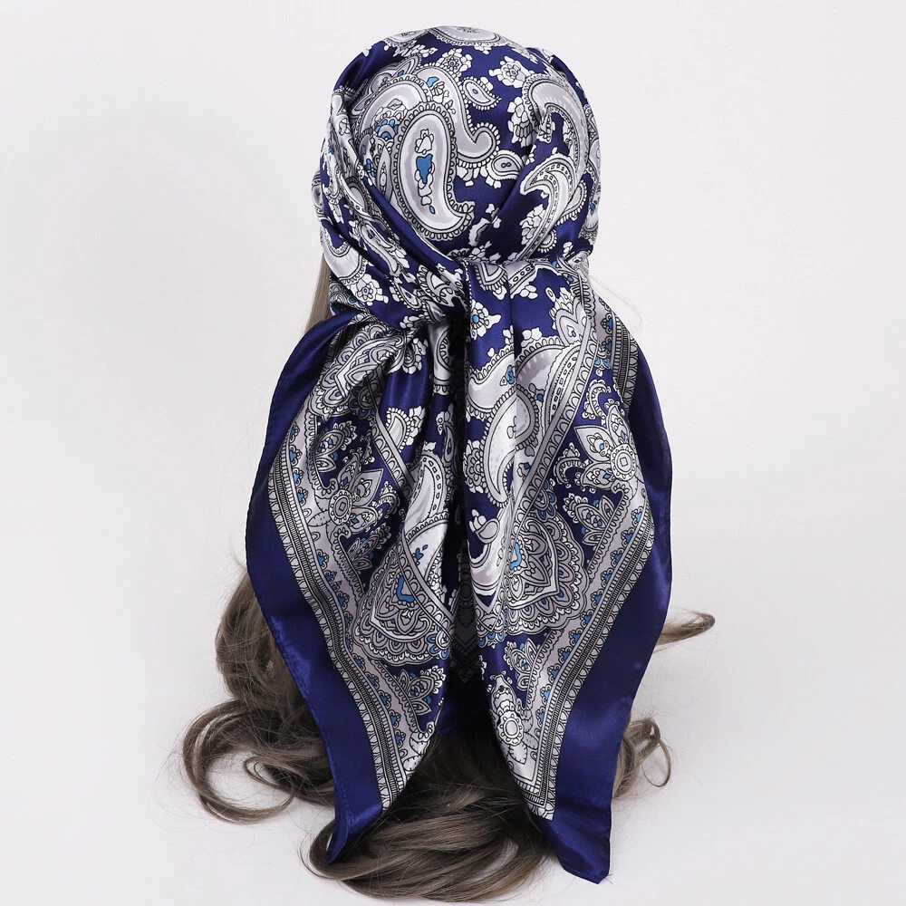 Faux Silk Scarf Man Women Fashion Paisley Shawl Hip Hop Hijab Bandana 90 90cm