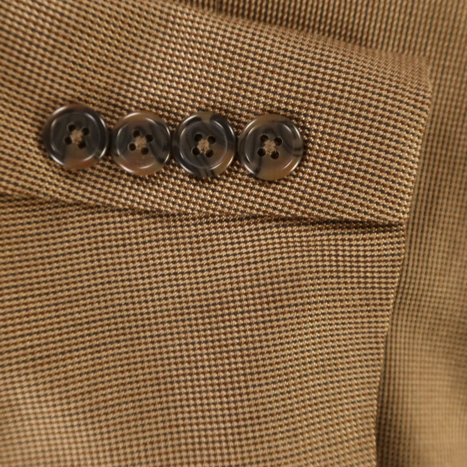 Houndstooth Jacket M Brown Micro Check Silk Wool Worsted Blazer 42R - Image 4 of 4