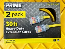 Prime Wire 30 Ft 12/3 Yellow Extension Cords Heavy Duty 2 Pc Light Indicator