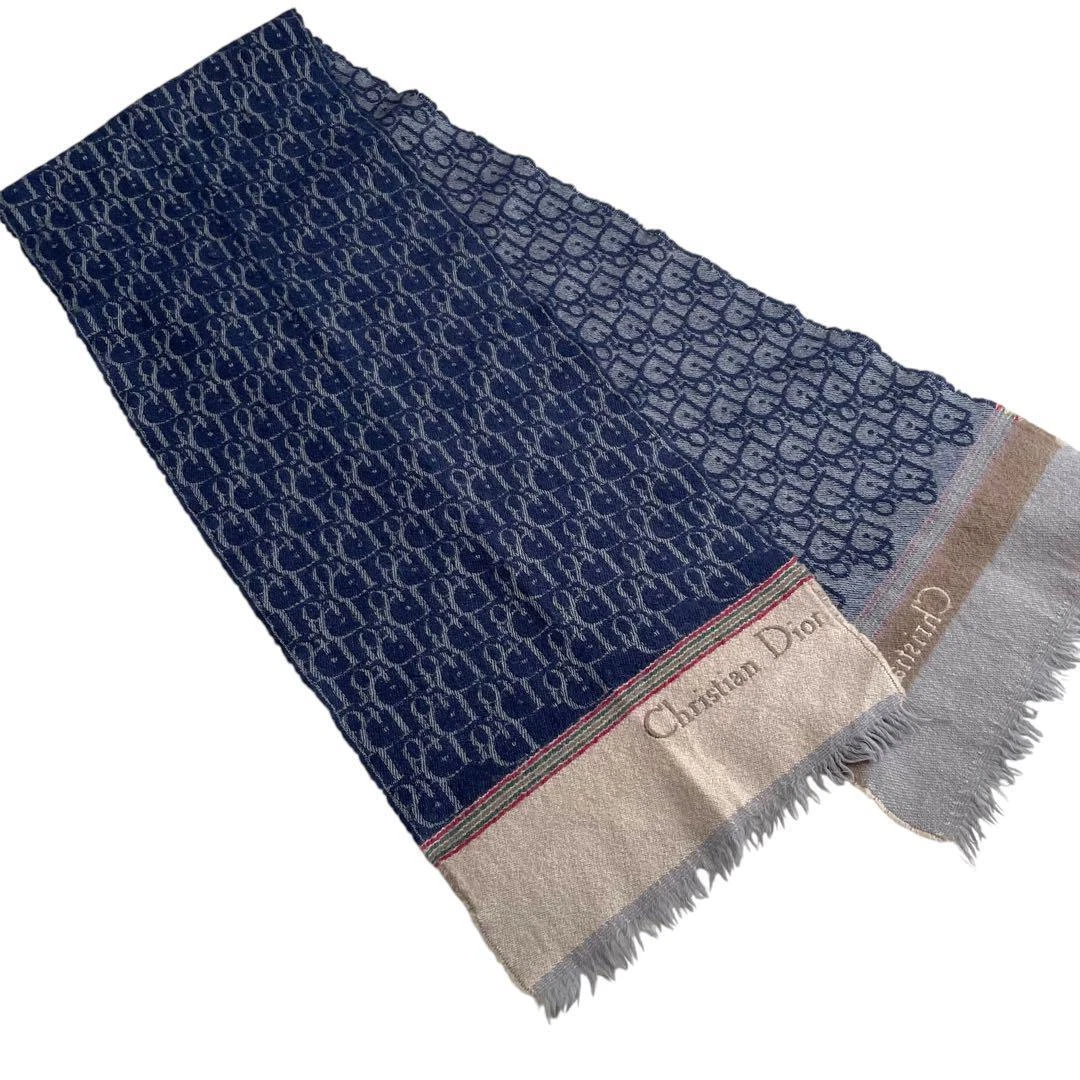 Foulard Christian Dior motif trotteur logo bleu marine 27x140cm unisexe occasion