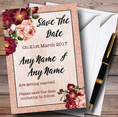 Personalisierte Save-the-Date-Karten Coral Blush & Deep Red Aquarell Rose Hochzeit
