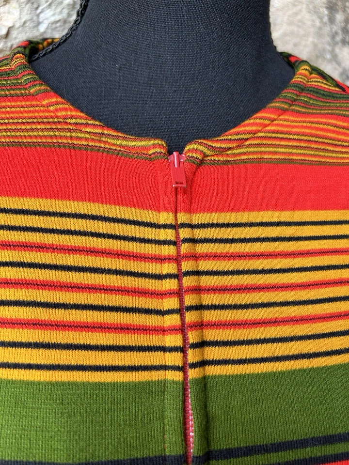 Chaleco De Colección Jack Invierno Años 70 Para Mujer S/M Multi Rayas Cremallera Frontal Excelente Foto 2 de 4