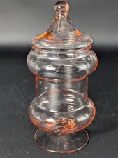 PINK GLASS APOTHOCARY JAR 9" TALL COVERED CANDY DISH UNMARKED