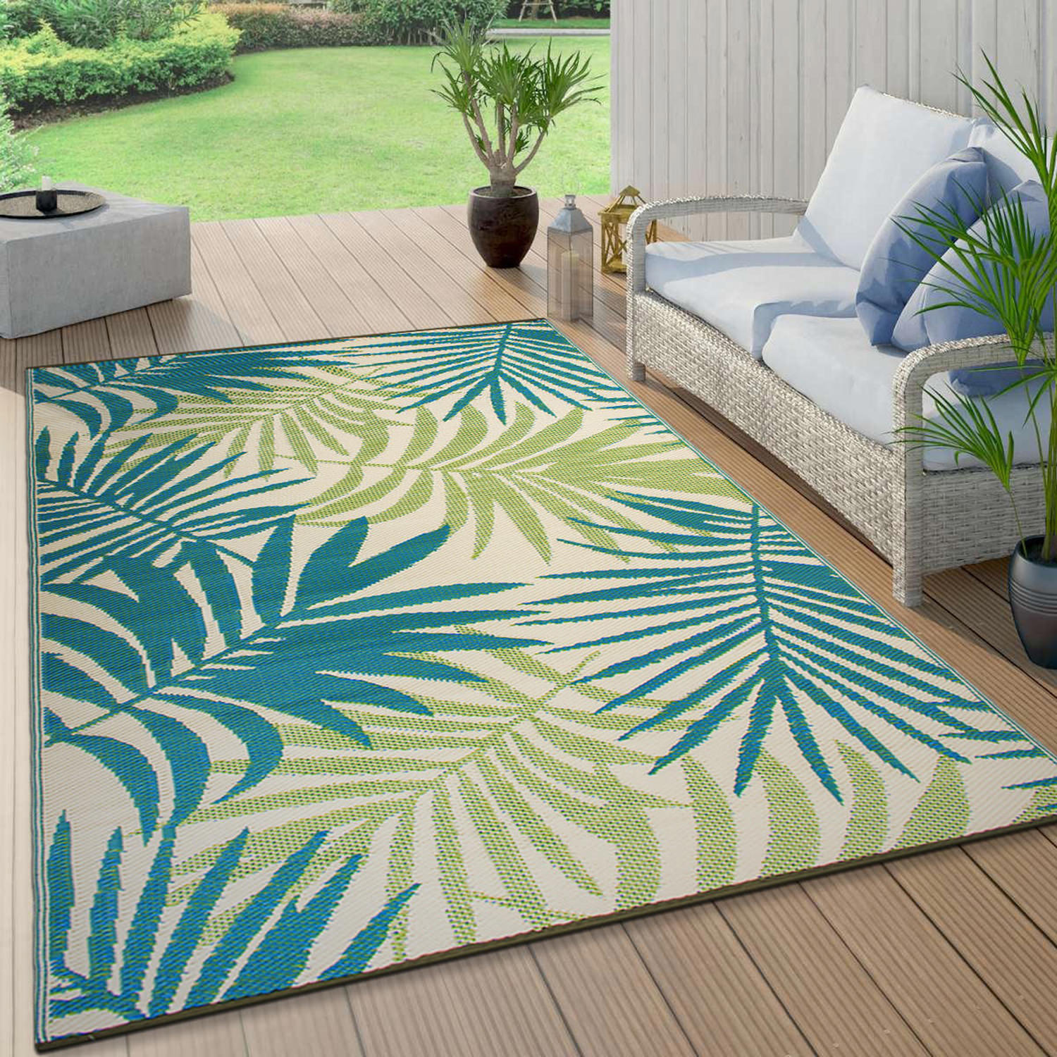 Rugshop Green Indoor Outdoor Carpet Floral Modern Reversible Plastic ...