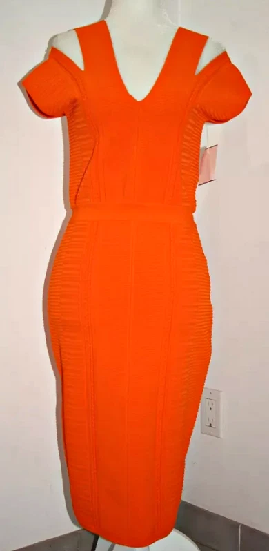 Abito body Versace con ritagli spalle stile fascia arancione taglia US M IT 44 $2230