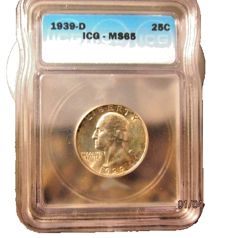 1939 D WASHINGTON QUARTER  ICG MS-65