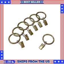 Champagne Metals Curtain Rings with Clips, (Set of 7) for 3/4 inch Curtain Rods.