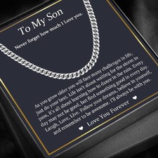 To My Son Cuban Chain Necklace Gift from Mum Dad with Message Card & Gift Box