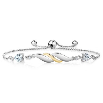 925 Silver and 10K Yellow Gold Bracelet Aquamarine Moissanite (0.85 Cttw) and