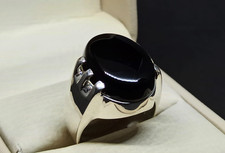 Natural Agate Ring Sterling Silver 925 Handmade Yemeni Black Aqeeq Mens Jewelry