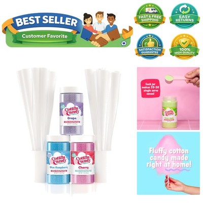 Floss Sugar Variety Pack with 3 - 11oz Plastic Jars of Cherry, Blue Raspberry...