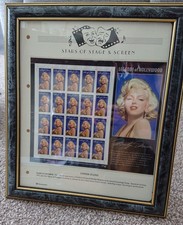 Marilyn Monroe - Framed Sheet of 20 US Stamps. Stars of Stage and Screen.