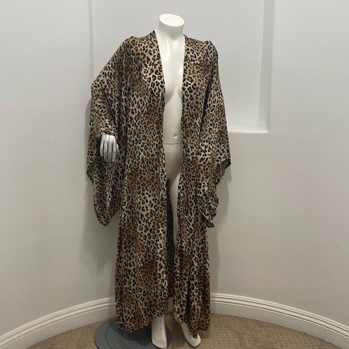 Vintage Animal Print kimono Duster Long Cadigan Jacket Bwown Black - Picture 7 of 8