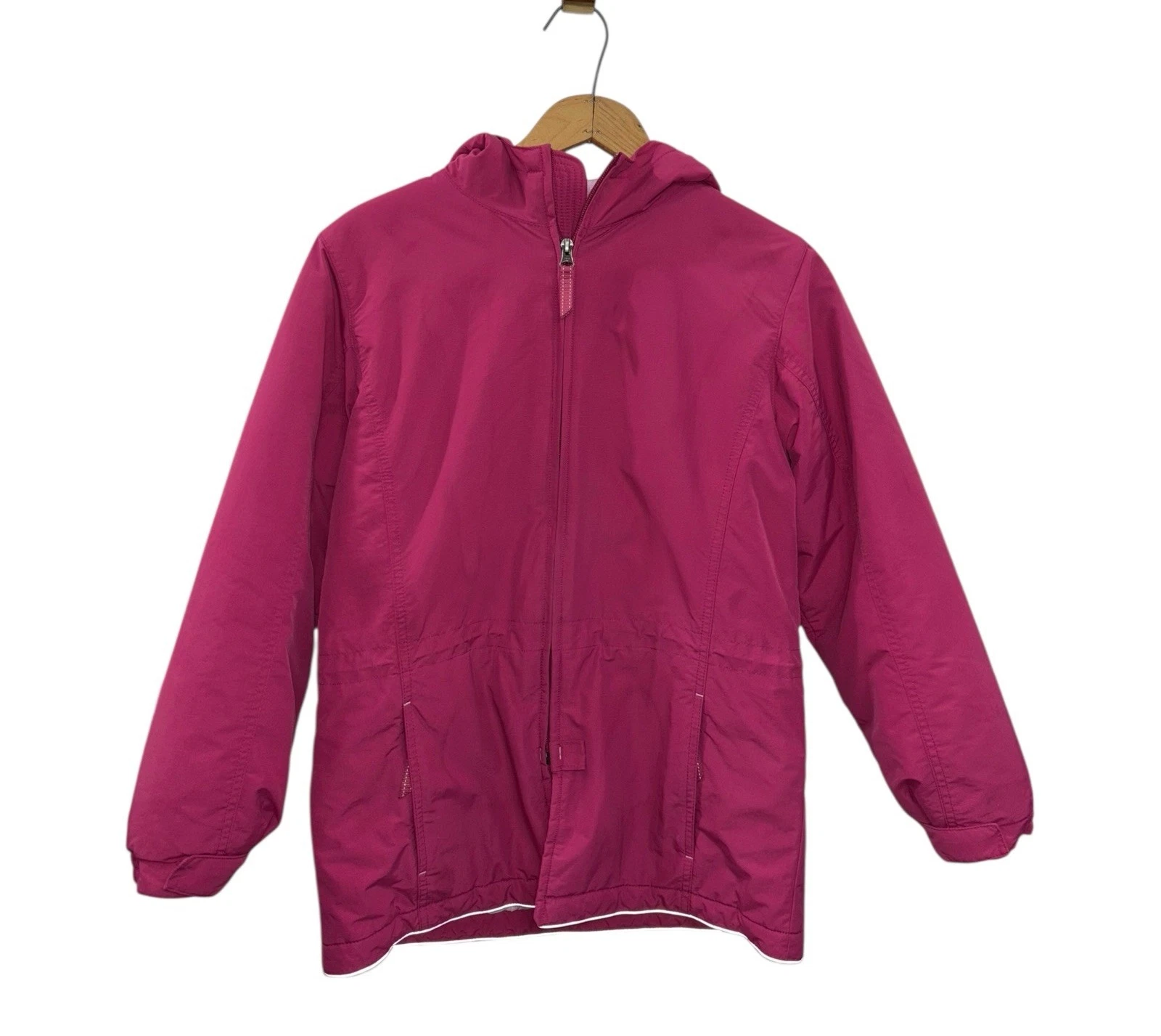 Lands' End Girls M 10/12 Pink Insulated Fleece Lined Winter Jacket Hooded Coat