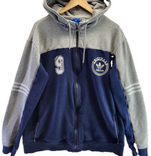 Adidas Trifoil Sweater Mens XL Blue Full Zip Long Sleeve Pocket Hooded Shacket