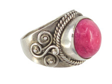 SOUTHWESTERN SCROLLWORK PINK RHODONITE GEMSTONE STERLING STATEMENT RING sz7