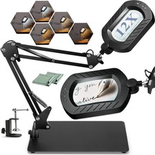 12X Square Magnifying Glass with Light and Stand with 144 Leds Brightness, 5 Col