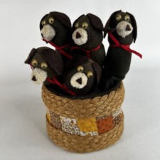 Vintage Hand Made Basket of Puppies Dogs Craf...