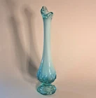 Vtg Fenton Turquoise Opalescent Swung Glass Vase 10.25in EXCELLENT Condition