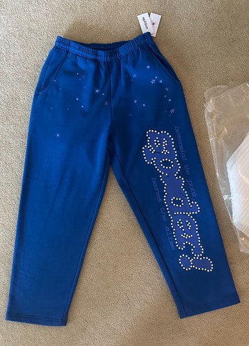 Brand New Sp5der Rhinestone Punk V2 Sweatpants Blue size XS