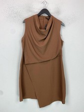 Next Brown Mini Shift Dress Sleeveless Cowl Neck Asymmetric UK 16 NEW