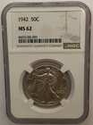 1942 MS62 Walking Liberty Half Dollar NGC Graded Silver