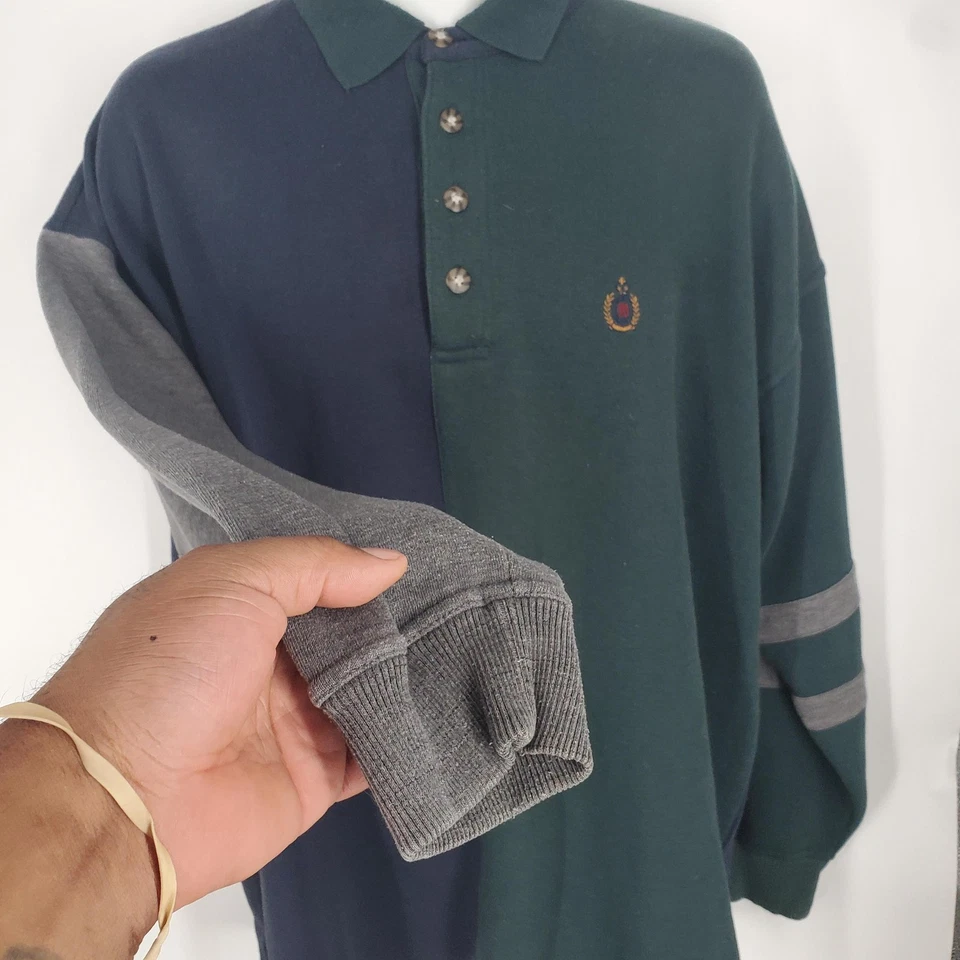 Vintage Bugle Boy Company Shirt Mens XL Green Navy Gray Colorblock Rugby 90s - Image 3 of 4