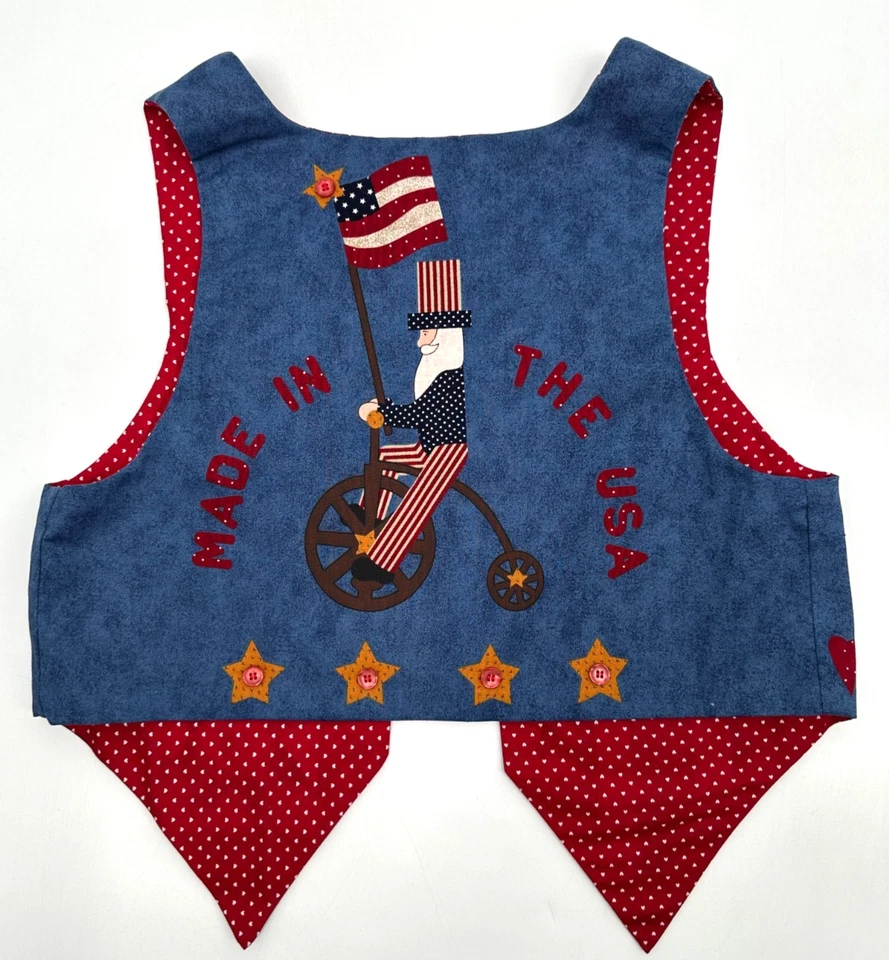 Uncle Sam USA Childrens Handcrafted Reversible Novelty Vest Size XS Blue Cotton - Image 2 of 4