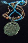 3-STRAND TEAL AMBER BROWN BEAD STARBURST MEDALLION PENDANT EARRING SET 18" — photo 6